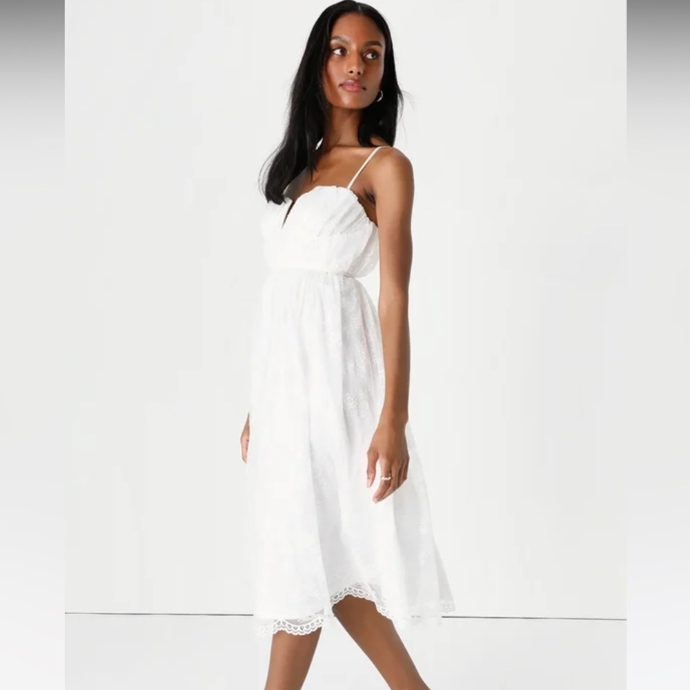 Lulus Dreamy Entrance White Lace Bustier Sleeveless Midi Dress- NWT